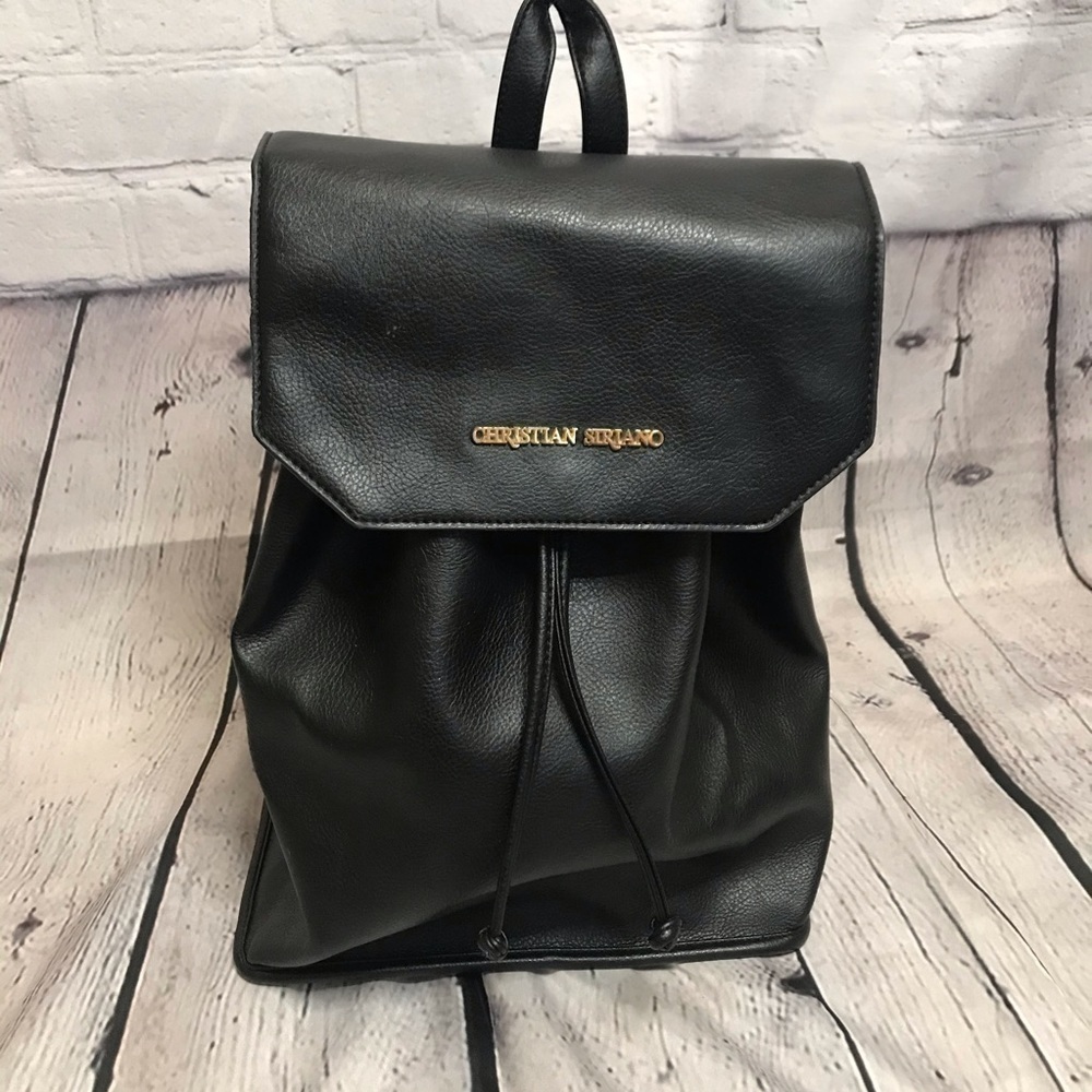 Christian Siriano Black Faux Leather Backpack